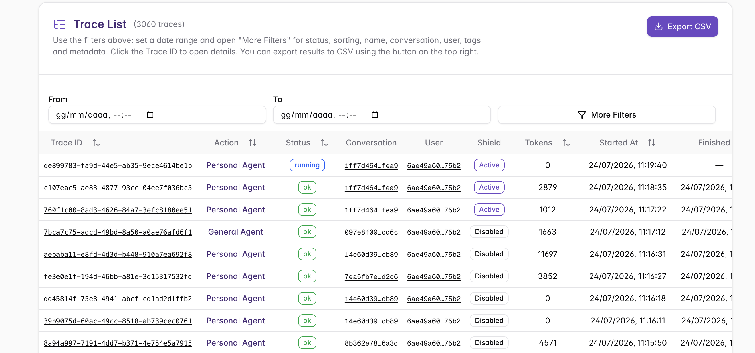 Trace List