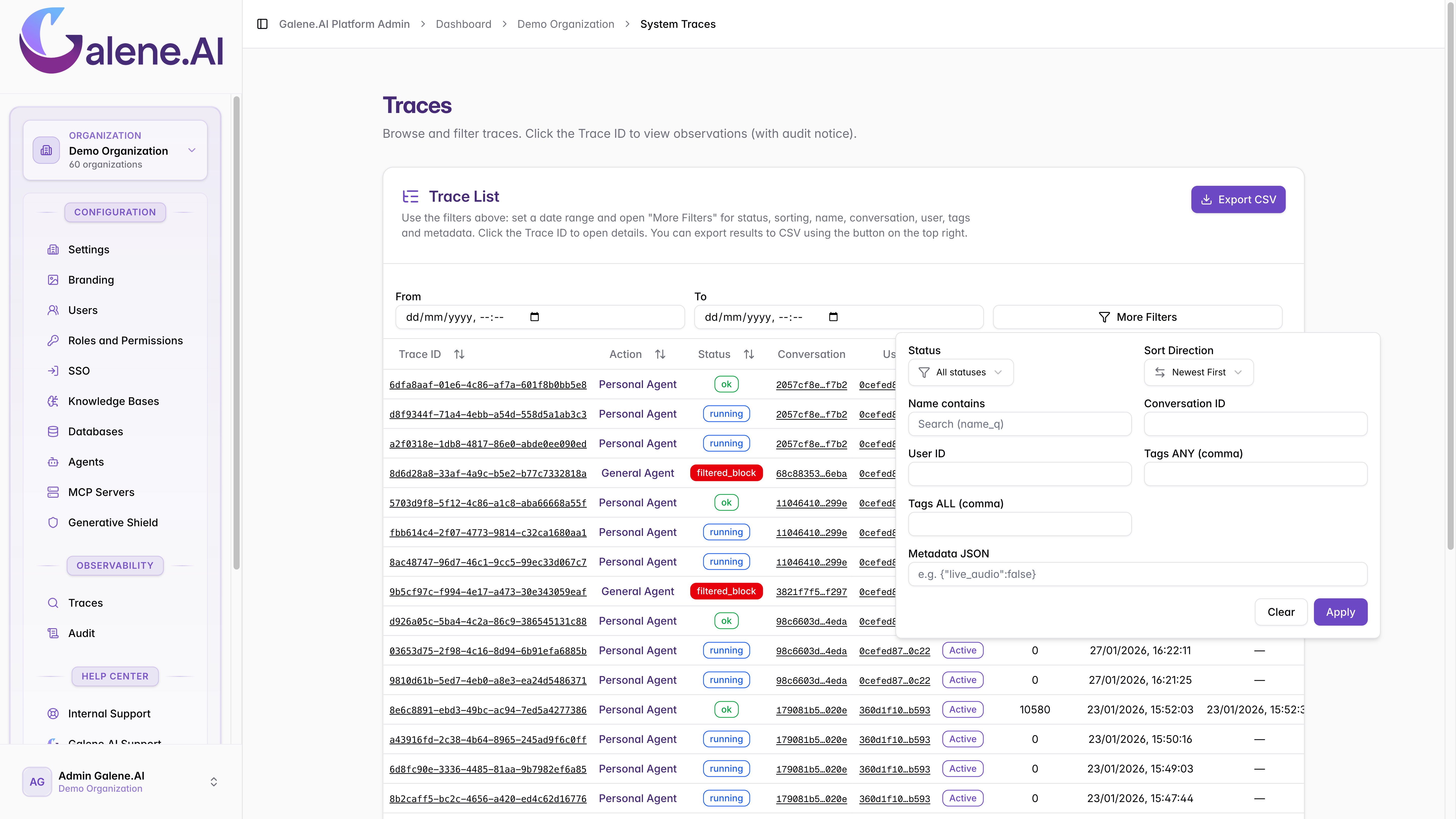 Traces Advanced Filtering