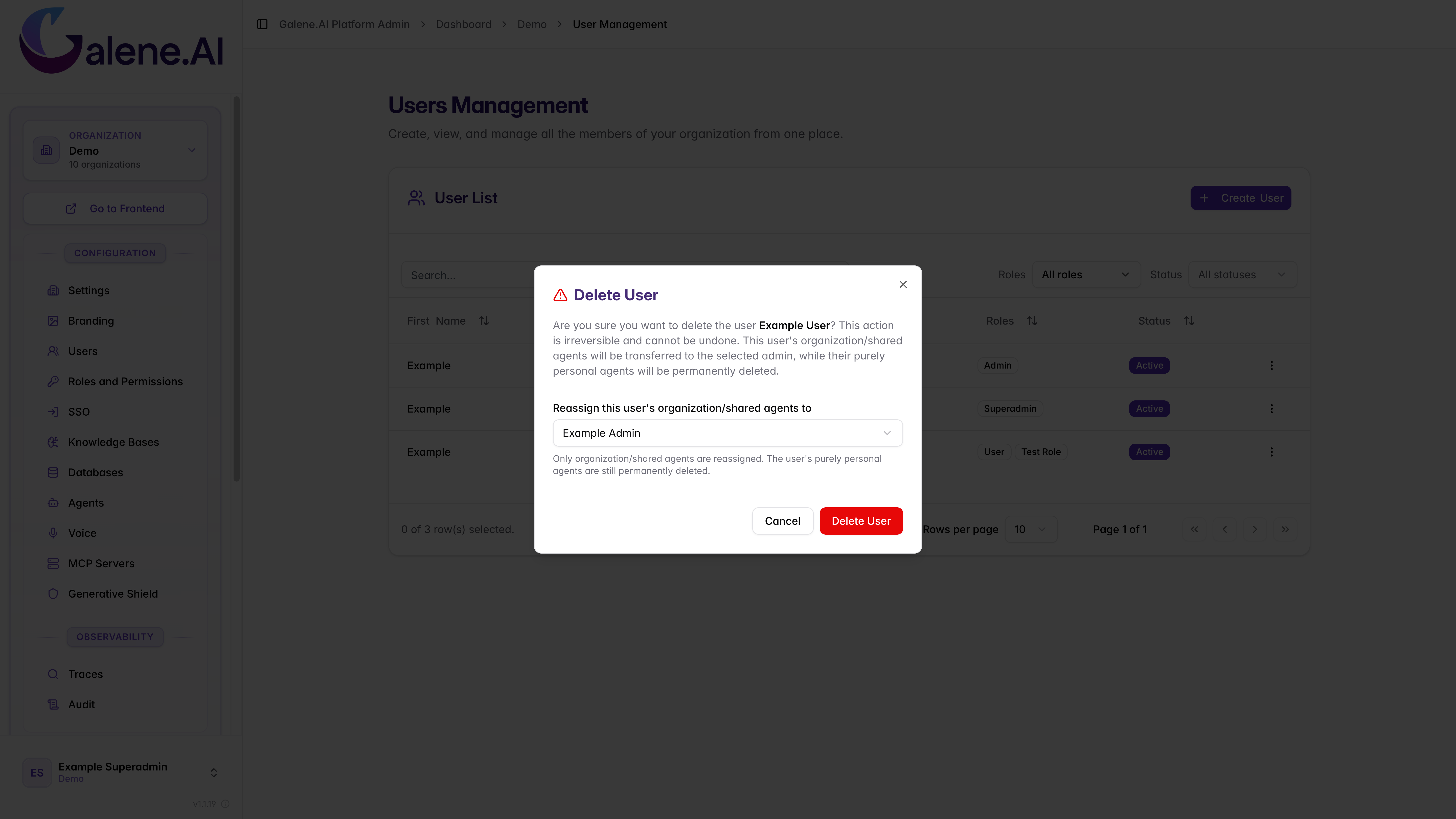 Delete User Reassignment Modal