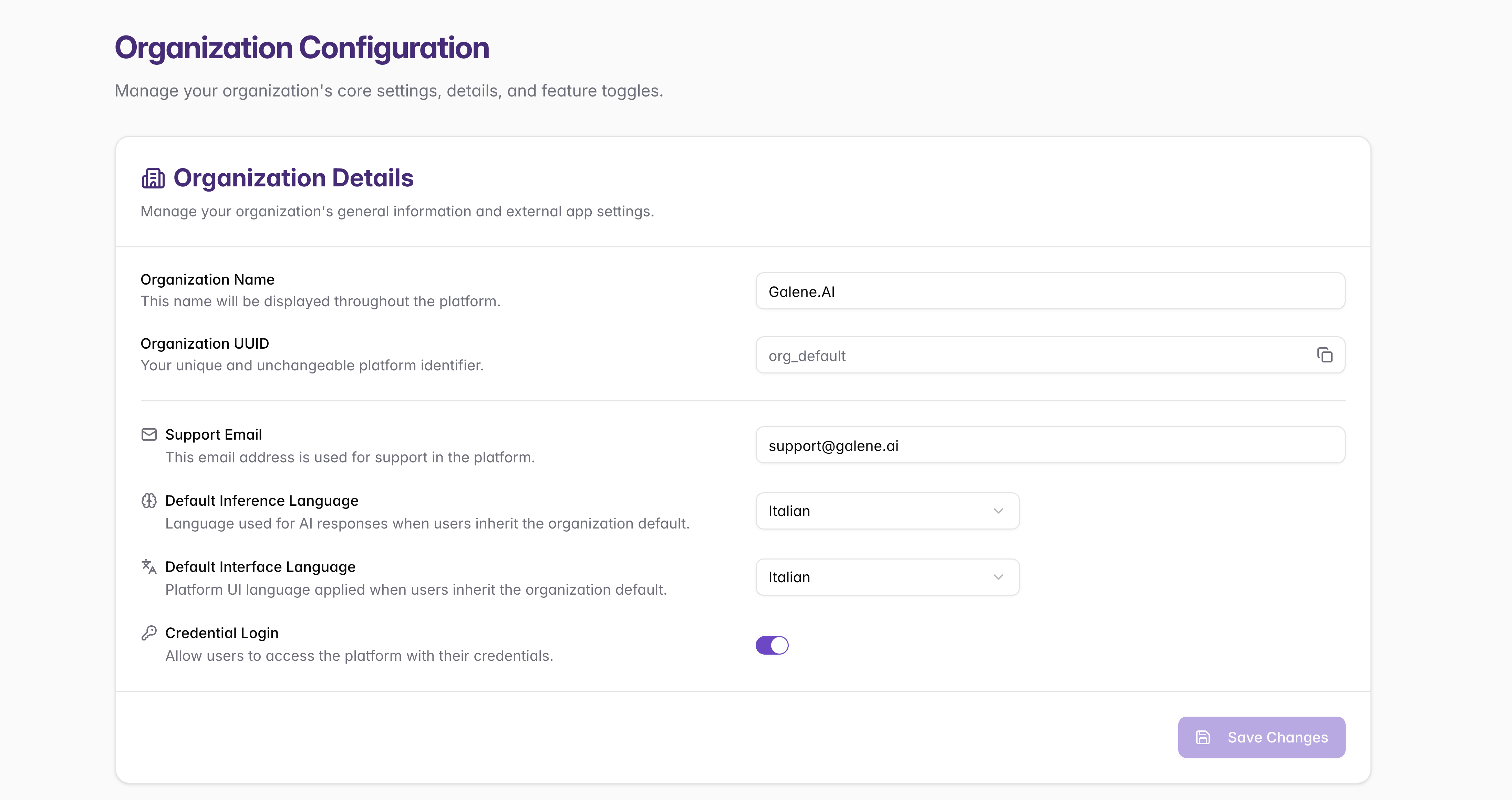 Organization Details Settings