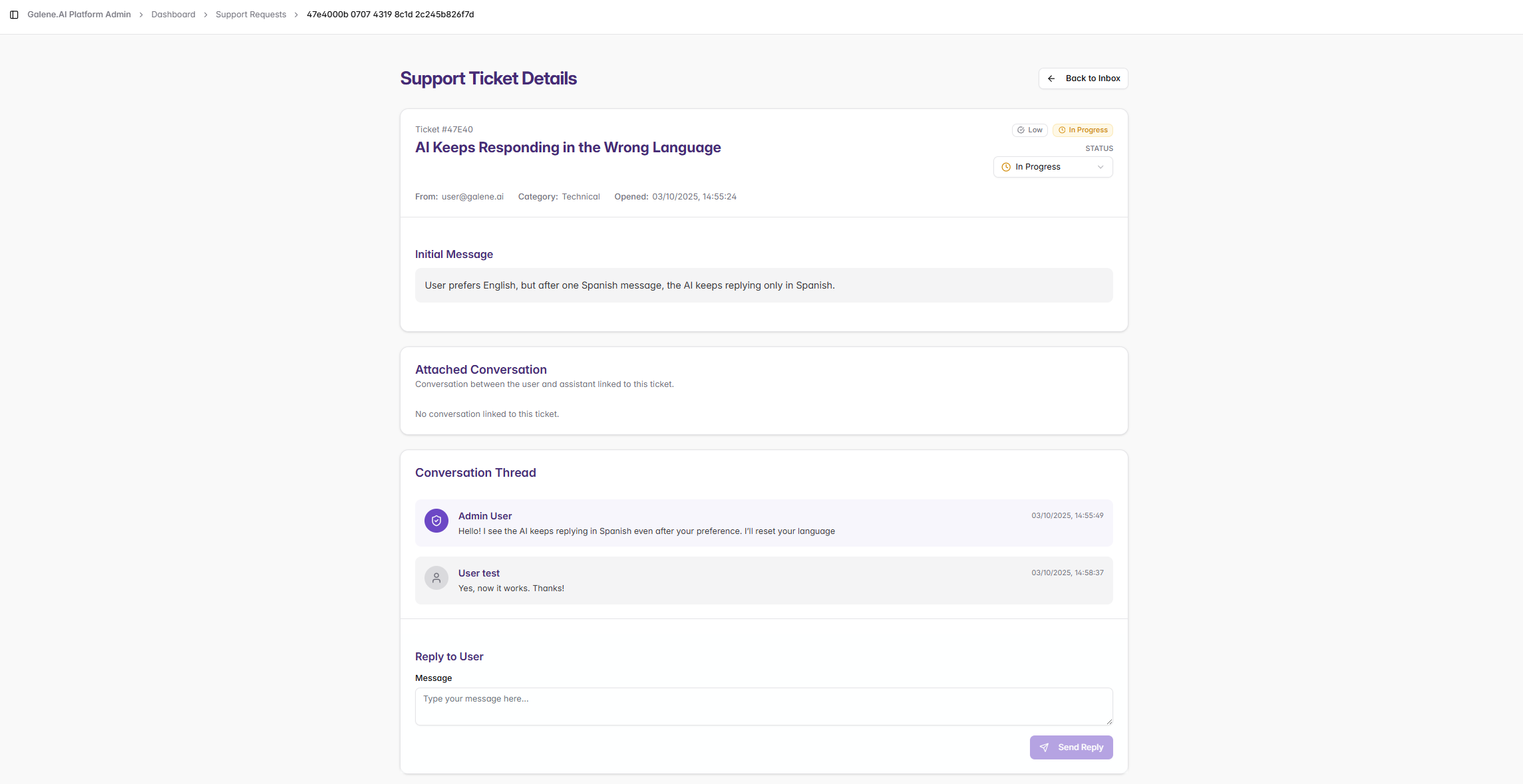 Chat-Based Ticket Details